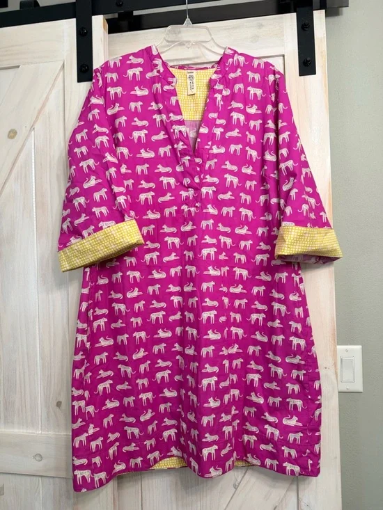 NWOT Uncle Frank Slow Fashion Dress XL Pink Tigers 🐯 Yellow Roll Up Cuffs Artist - Picture 1 of 11